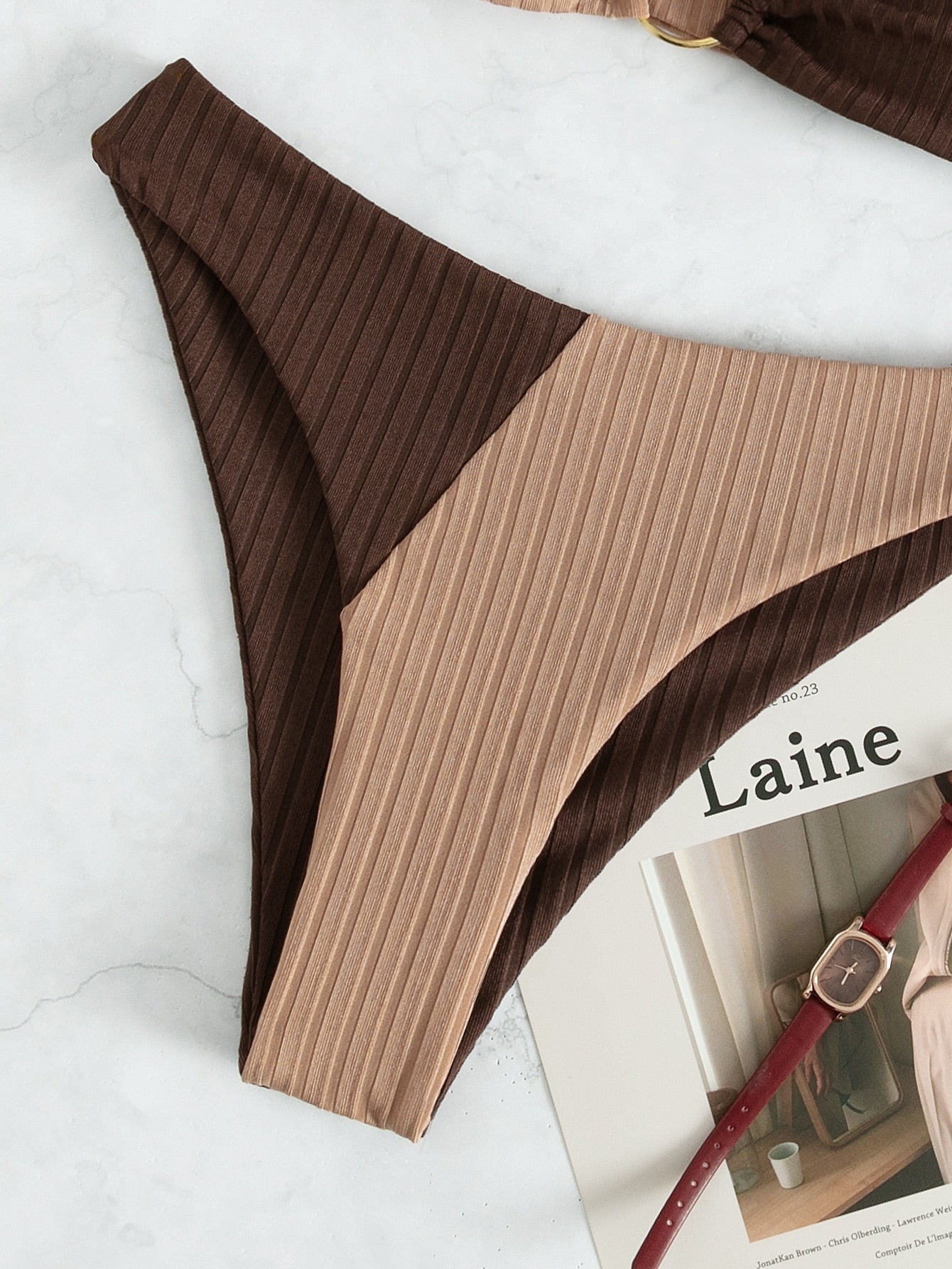 Natalie | Ribbed two tone high leg bikini