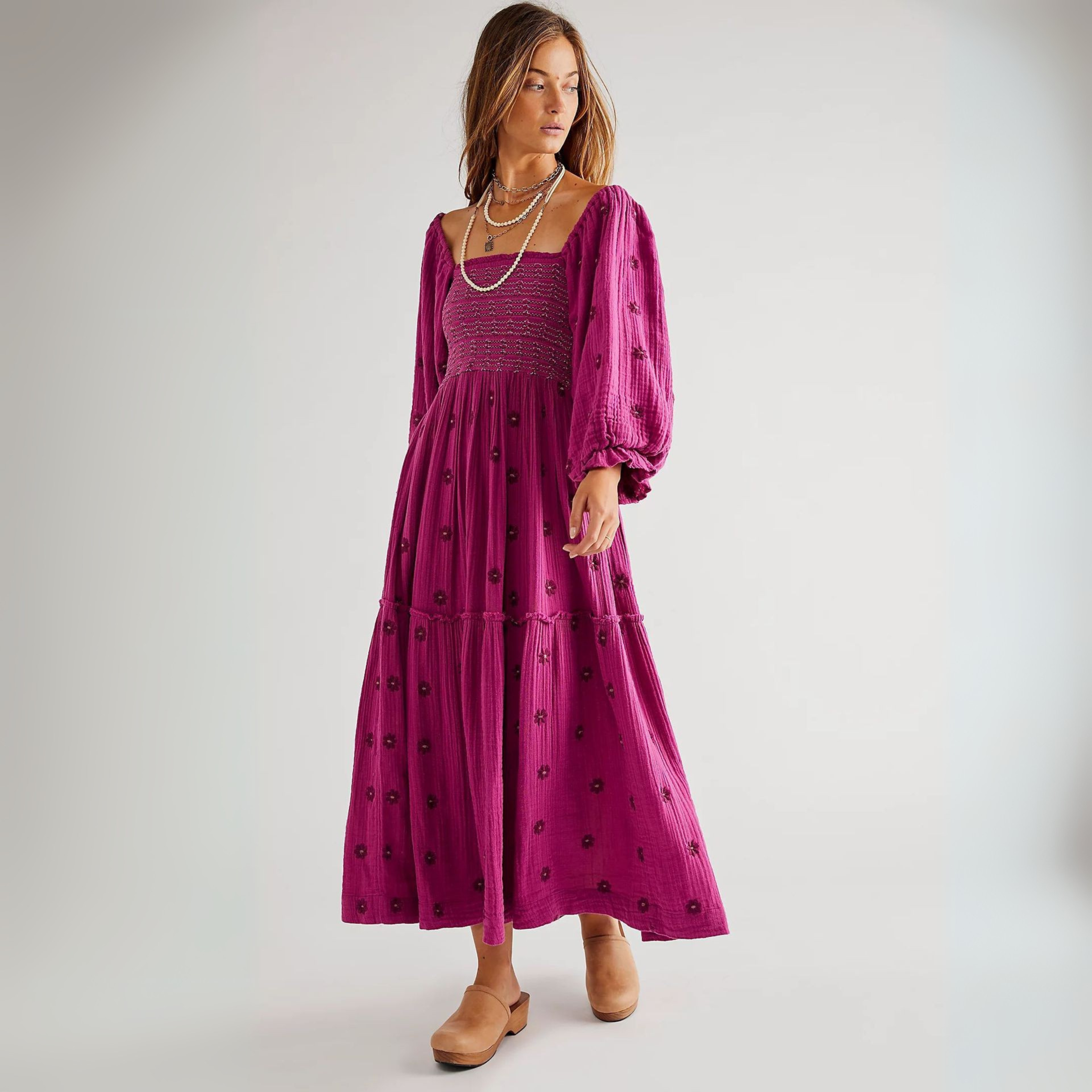 MOIRA™ - Comfy Floral Lantern Sleeve Square Neck Maxi Dress
