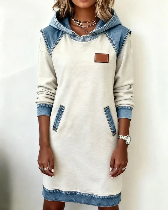 Lunariae – Casual Contrast Hoodie Dress