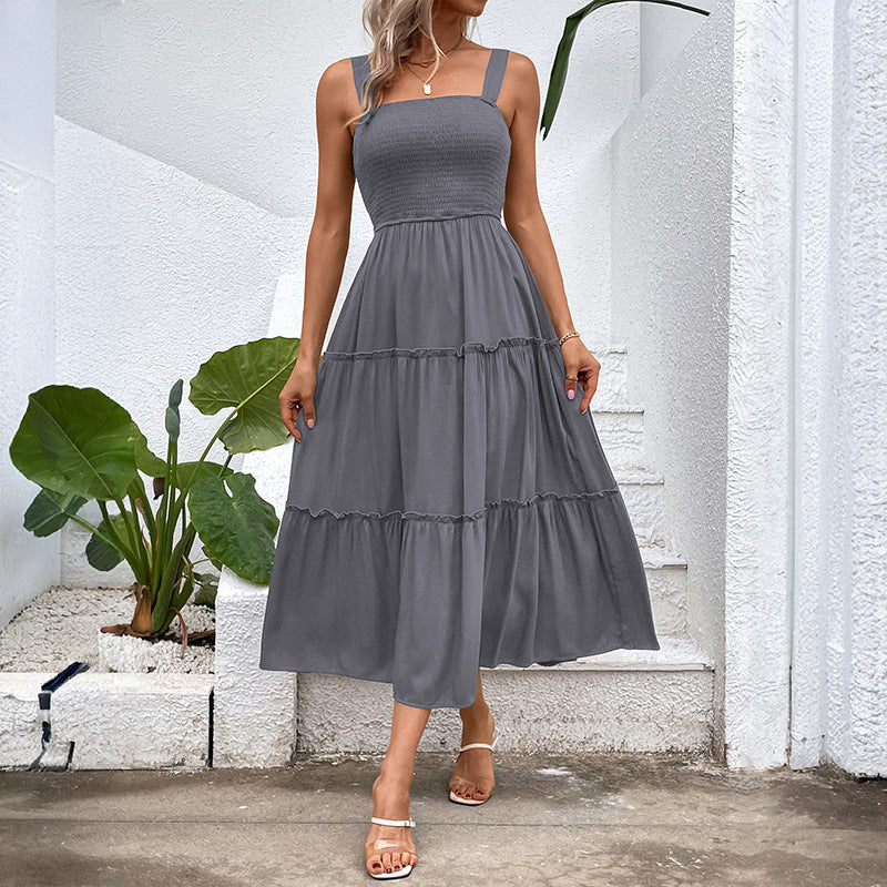 FIORELLE™ – Vintage Frill Hem Shirred Backless Sundress